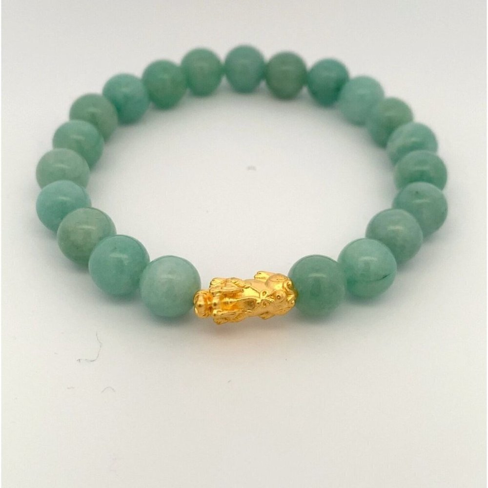 Natural Aventurine Stretchable Bracelet Size 6 with 24K Gold Dragon Fortune Pixi